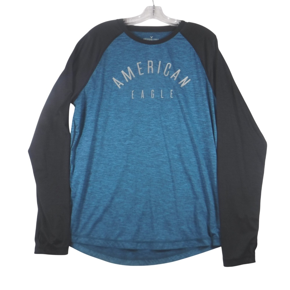 American Eagle Shirt Mens L Blue Raglan 360 Extreme Flex Active Activewear